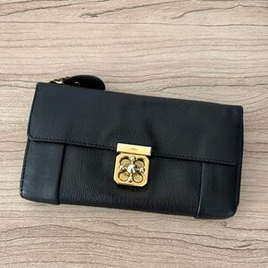 Chloe vintage Clutch Black Leather Clutch with Gold Accent